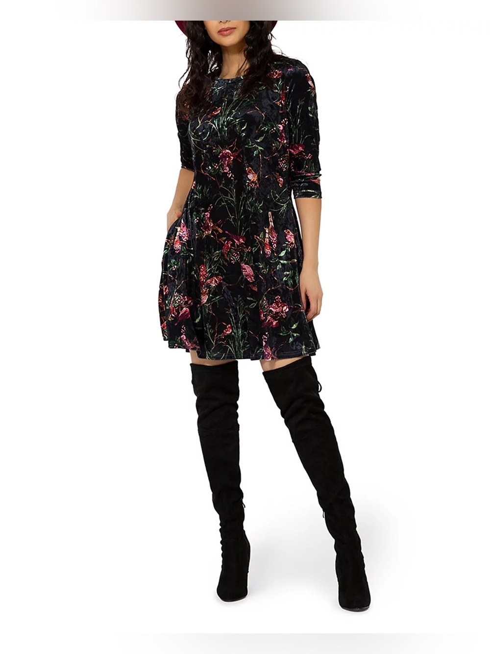 NWT LEOTA Melanie Floral Print Velvet Dress size Medium
